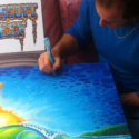 Drew Brophy painting with Montana