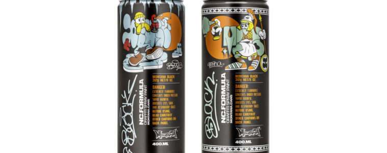 The next Montana BLACK Artist Edition is out now! No. 15 features not just one artist, but in fact the much loved German/French artists dou, Mina & Bruce. Packing double the punch of a normal limited edition release, the colors chosen this time from the Montana BLACK 400ml High-Pressure Line are BLK 6310 Olymp by Mina and BLK 5200 Ice Blue by Bruce.